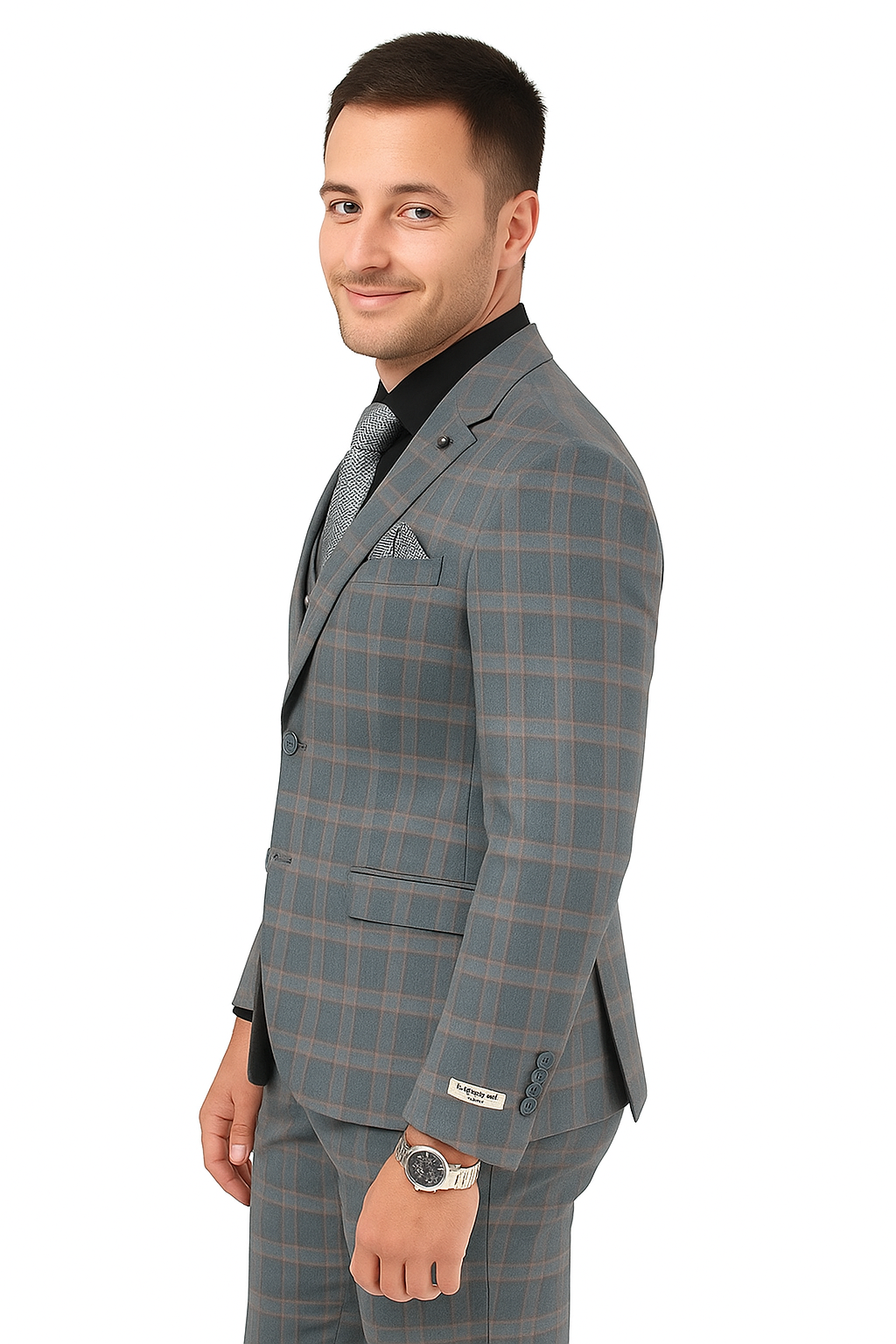 Big and Tall Business Suits - Suits For Big Man - Large Men's Grey  Windowpane   Vested Suits - 38 Short Jacket+32 Waist Adjustable 28to34)(Height: 5’4”to5’7”)(Neck 15-16.5)S-M)ggg
