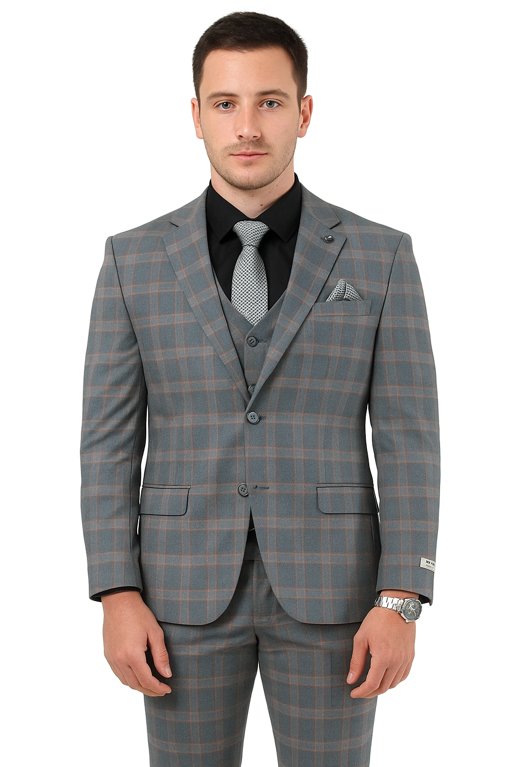 Big and Tall Business Suits - Suits For Big Man - Large Men's Grey  Windowpane   Vested Suits - 58 Long or 58 Regular Jacket+52/54 Adjustable Pants (Fabric: poly/rayon blend)