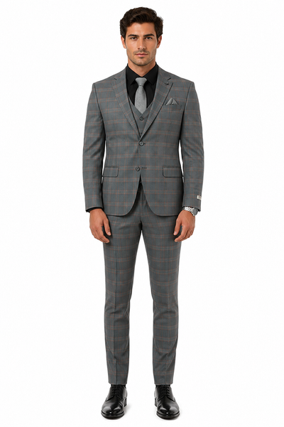 Big and Tall Business Suits - Suits For Big Man - Large Men's Grey  Windowpane   Vested Suits