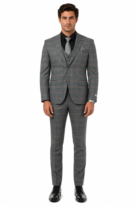 Big and Tall Business Suits - Suits For Big Man - Large Men's Grey  Windowpane   Vested Suits