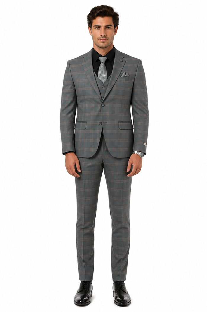 Big and Tall Business Suits - Suits For Big Man - Large Men's Grey  Windowpane   Vested Suits