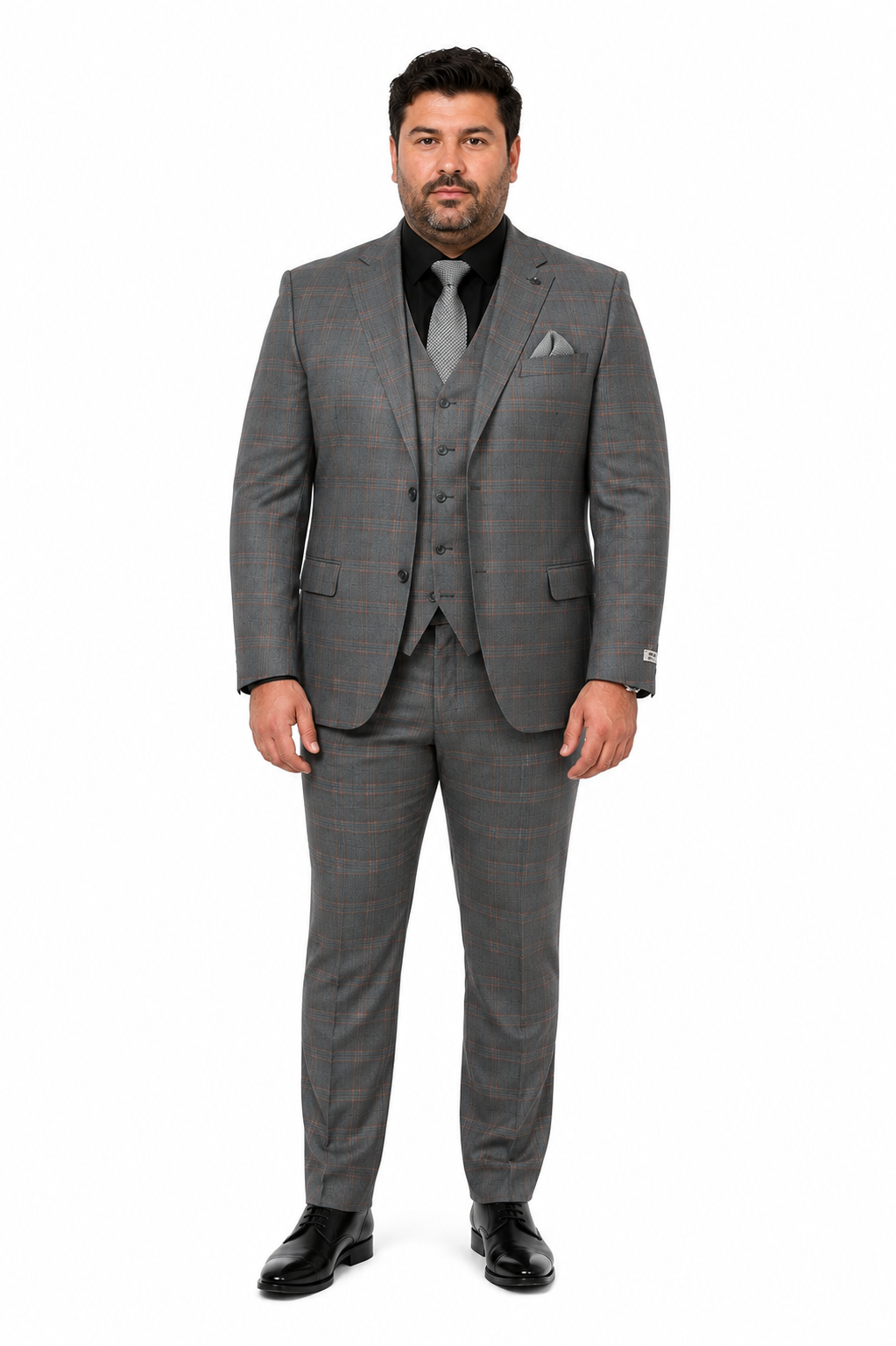 Big and Tall Business Suits - Suits For Big Man - Large Men's Grey  Windowpane   Vested Suits