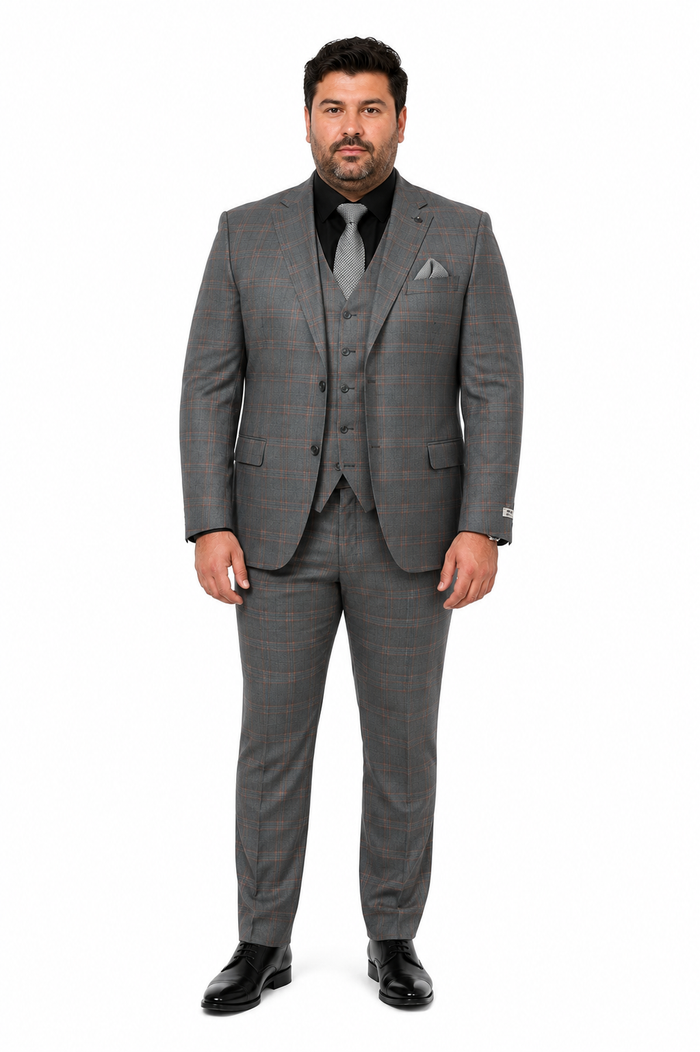 Big and Tall Business Suits - Suits For Big Man - Large Men's Grey  Windowpane   Vested Suits