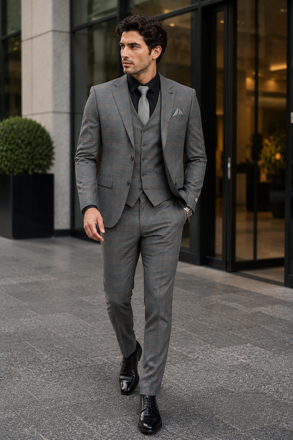 Big and Tall Business Suits - Suits For Big Man - Large Men's Grey  Windowpane   Vested Suits