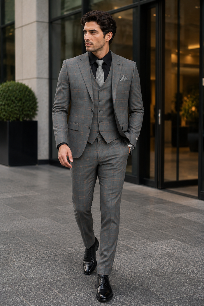 Big and Tall Business Suits - Suits For Big Man - Large Men's Grey  Windowpane   Vested Suits
