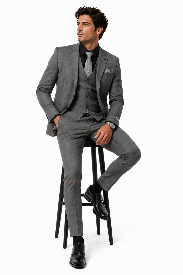 Big and Tall Business Suits - Suits For Big Man - Large Men's Grey  Windowpane   Vested Suits