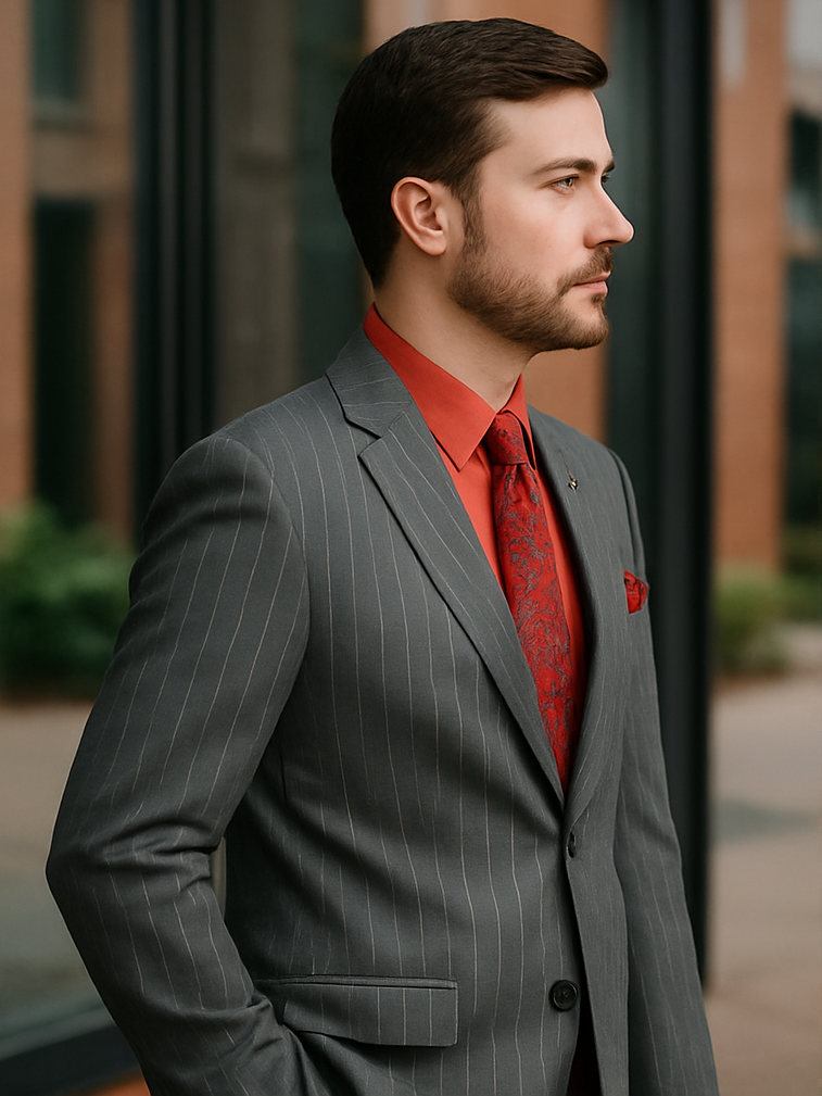 Big And Tall Grey Pinstripe Vested Suit tuxedo - 52 Long