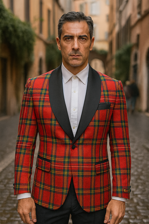 Big and Tall Holiday Jackets - Christmas Tartan Plaid Sport Jacket For Big Man in Color Red Tartan Scottish Pattern