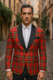Big and Tall Holiday Jackets - Christmas Tartan Plaid Sport Jacket For Big Man in Color Red Tartan Scottish Pattern