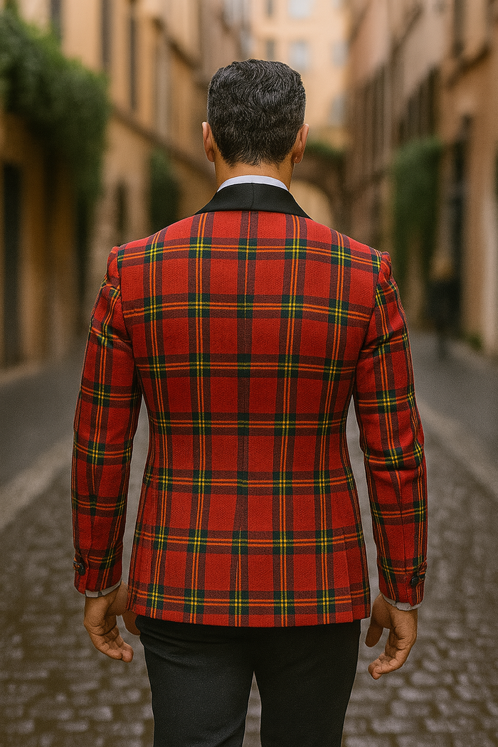 Big and Tall Holiday Jackets - Christmas Tartan Plaid Sport Jacket For Big Man in Color Red Tartan Scottish Pattern