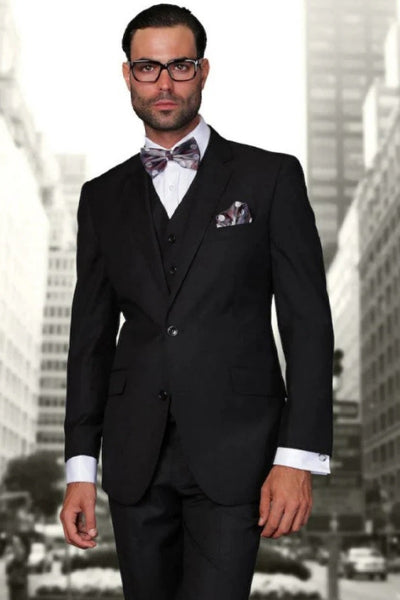 Modern Fit - Big and Tall Suit - 3 PC Black Extra Long Modern Fit Suit