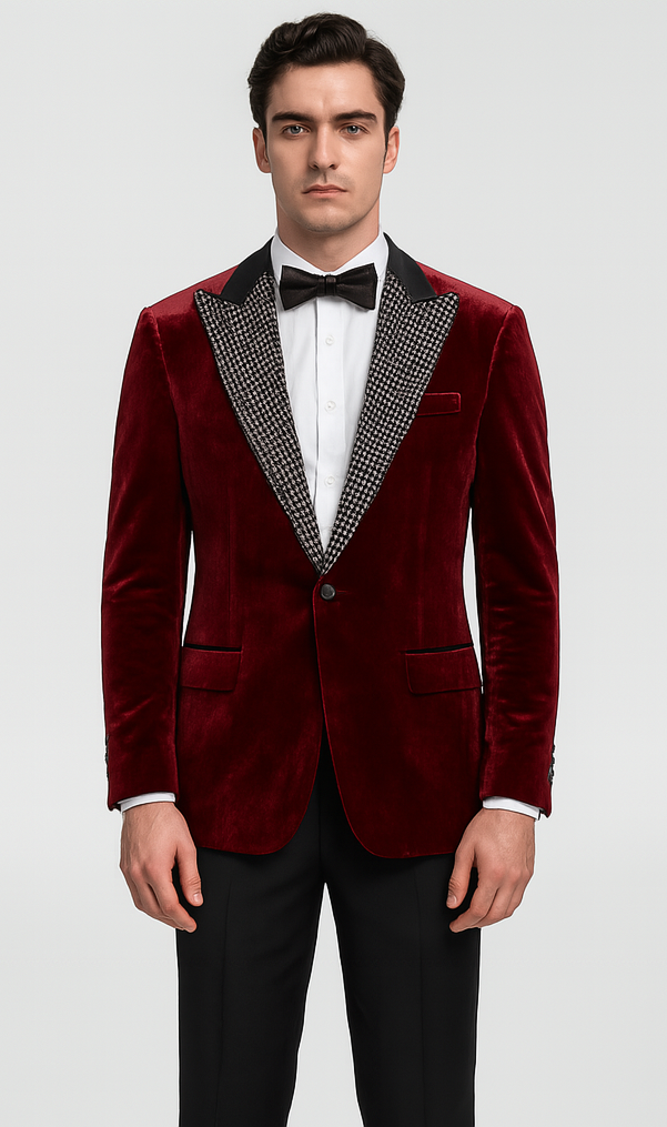 Big and Tall Velvet Blazer in Color Red  - Sportcoat  Rhinestone-Embedded  Stacy Adams $179 - 34 Short or Extra Small