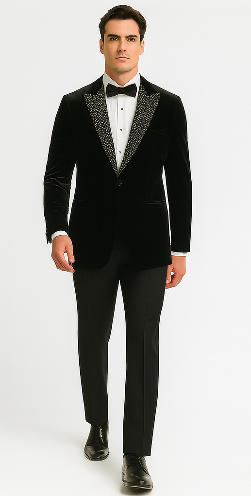 Big and Tall Velvet Blazer in Color Black  - Sportcoat  Rhinestone-Embedded  Stacy Adams $179 - 34 Short or Extra Small