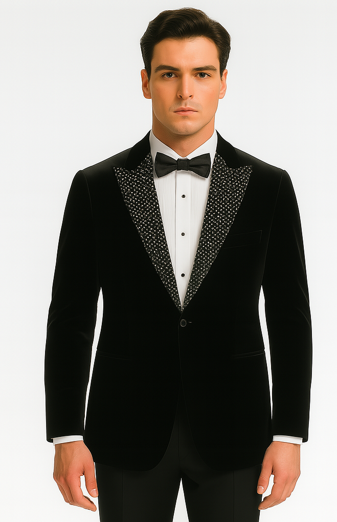 Big and Tall Velvet Blazer in Color Black  - Sportcoat  Rhinestone-Embedded  Stacy Adams $179 - 34 Short or Extra Small