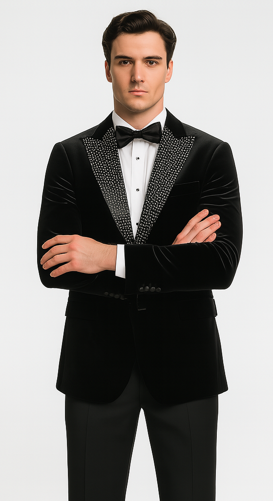 Big and Tall Velvet Blazer in Color Black  - Sportcoat  Rhinestone-Embedded  Stacy Adams $179 - 34 Short or Extra Small