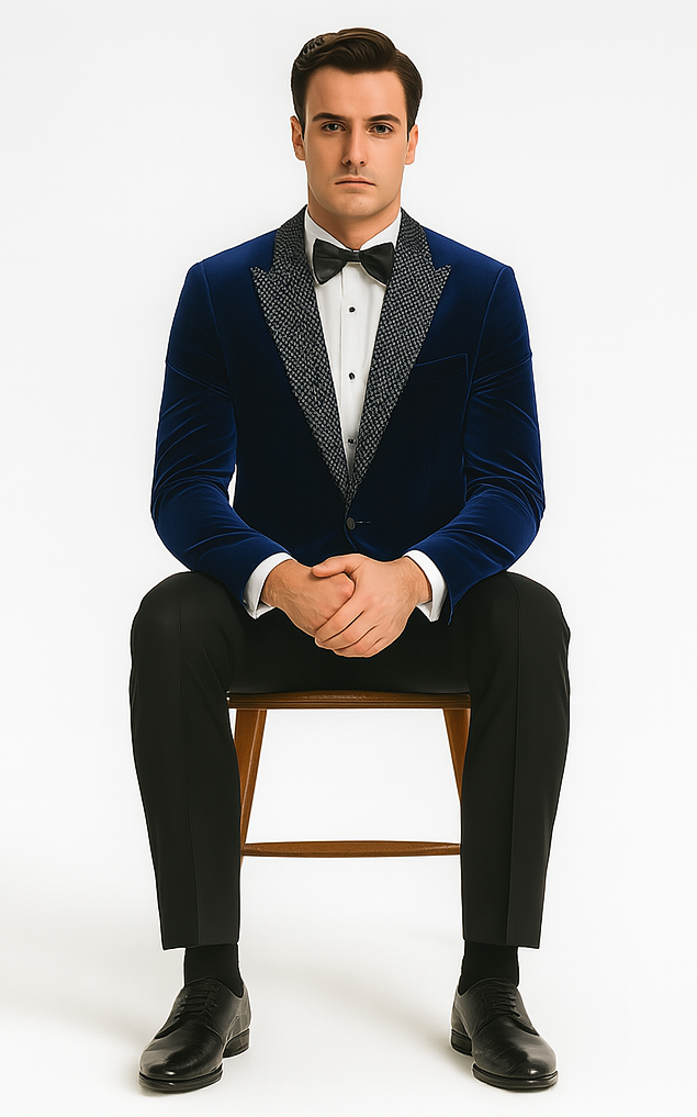 Big and Tall Velvet Blazer in Color Blue  - Sportcoat  Rhinestone-Embedded  Stacy Adams $179 - 34 Short or Extra Small