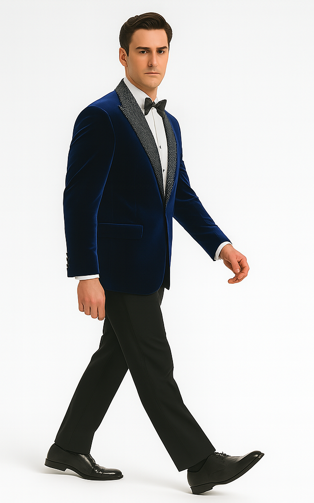 Big and Tall Velvet Blazer in Color Blue  - Sportcoat  Rhinestone-Embedded  Stacy Adams $179 - 34 Short or Extra Small