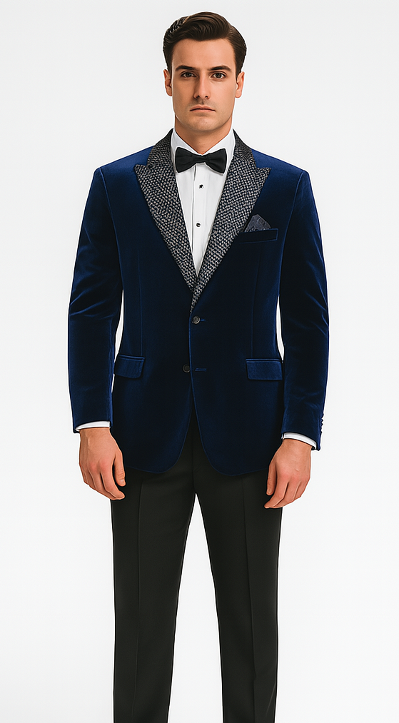 Big and Tall Velvet Blazer in Color Blue  - Sportcoat  Rhinestone-Embedded  Stacy Adams $179 - 34 Short or Extra Small