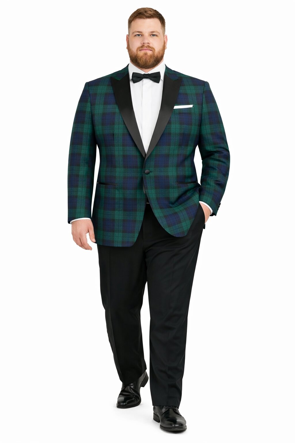 Big and Tall Holiday Jackets - Christmas Tartan Plaid Sport Jacket For Big Man in Color Green and Blue Tartan Scottish Pattern - S