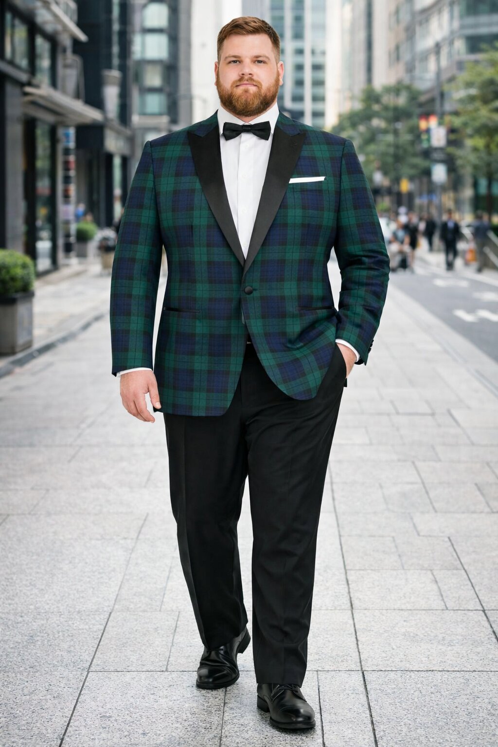 Big and Tall Holiday Jackets - Christmas Tartan Plaid Sport Jacket For Big Man in Color Green and Blue Tartan Scottish Pattern - S