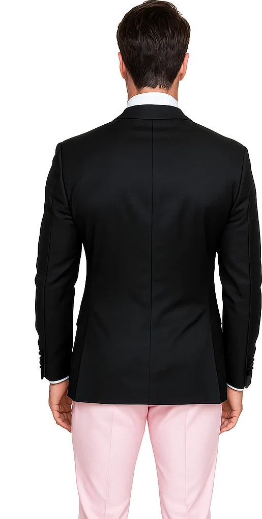 Black And Pink suit - Tuxedo Looking With Double Breasted Vest Peak Lapel 100% Wool - Small