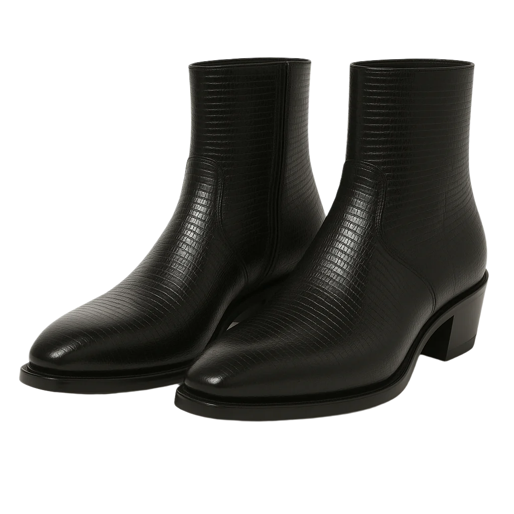 Mens Dress Ankle Boots Los Altos Boots Short Cowboy Boot - Western Ankle Boots Exotic Skin + Black + Skin Type