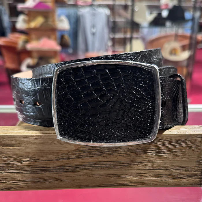 Genuine Caiman Belly Cowboy Belt Black - One size