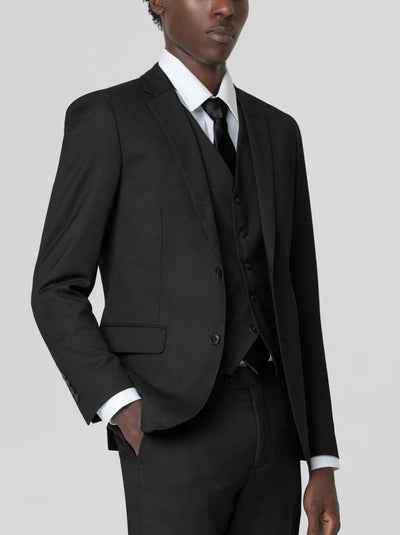 Mens Black Birdseye Three Piece Suit Modern 2-Button Suit