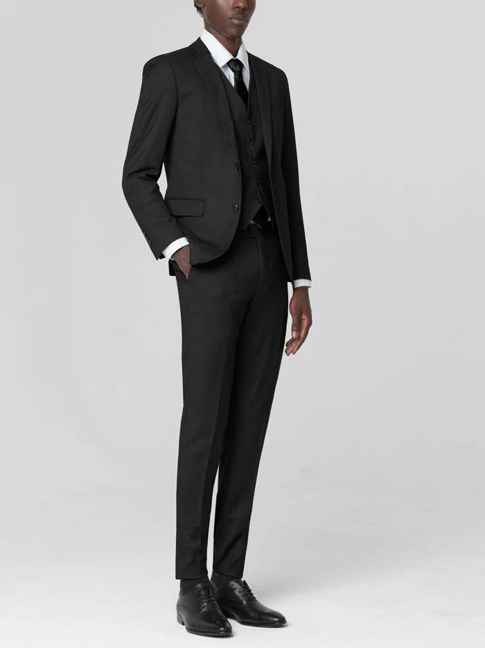 Mens Black 3 Piece Birdseye Modern Classic Style Formal Suit (Open Box) - 34 Short or Extra Small