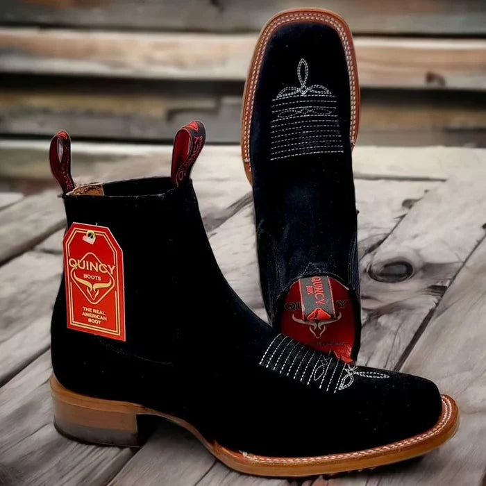 Mens Suede Boots - Square Toe Black - 6