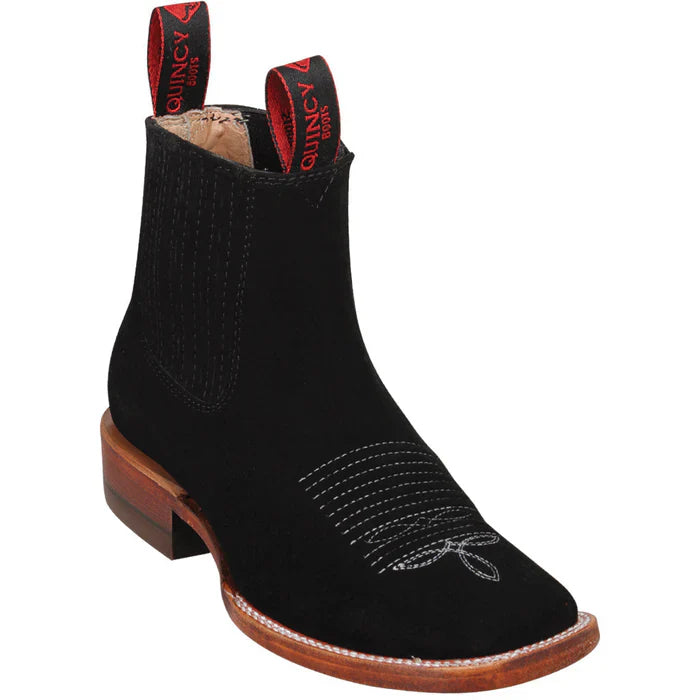 Mens Suede Boots - Square Toe Black - 6