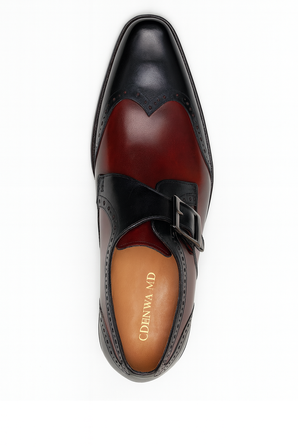 Mens Leather Wingtip Monk Strap Dress Shoe in Brown & Navy - 7.5