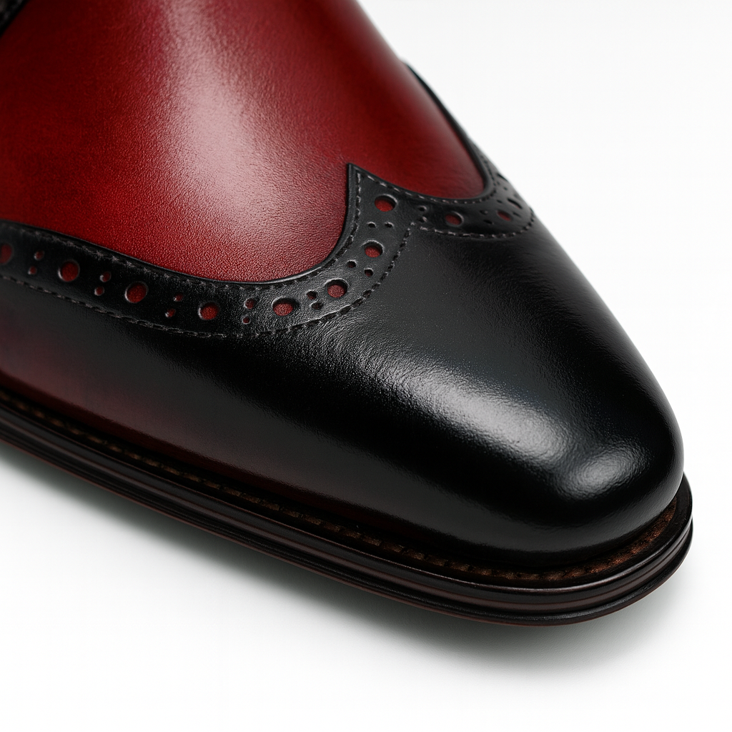 Mens Leather Wingtip Monk Strap Dress Shoe in Brown & Navy - 7.5