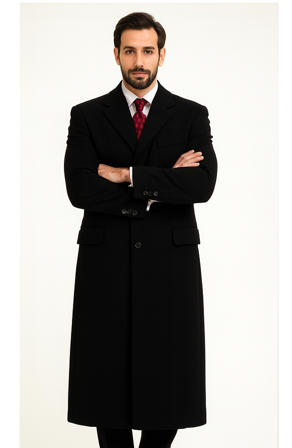 Black Cashmere Chesterfield Overcoat â€“ 1920s Full Length Topcoat