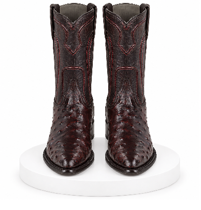 Black Cherry Roper Ostrich Western Boots