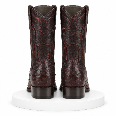 Black Cherry Roper Ostrich Western Boots