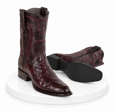 Black Cherry Roper Ostrich Western Boots