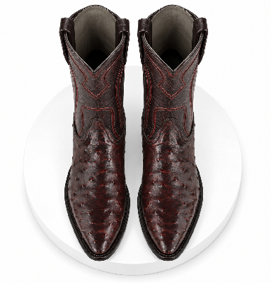 Black Cherry Roper Ostrich Western Boots