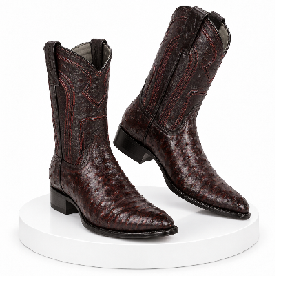 Black Cherry Roper Ostrich Western Boots