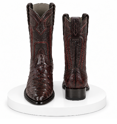 Black Cherry Roper Ostrich Western Boots