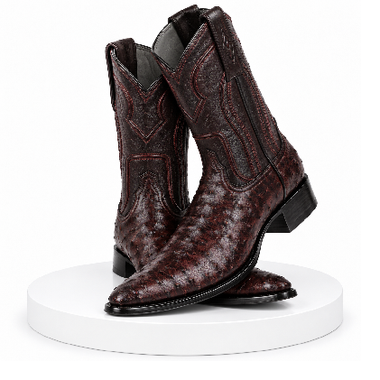Black Cherry Roper Ostrich Western Boots