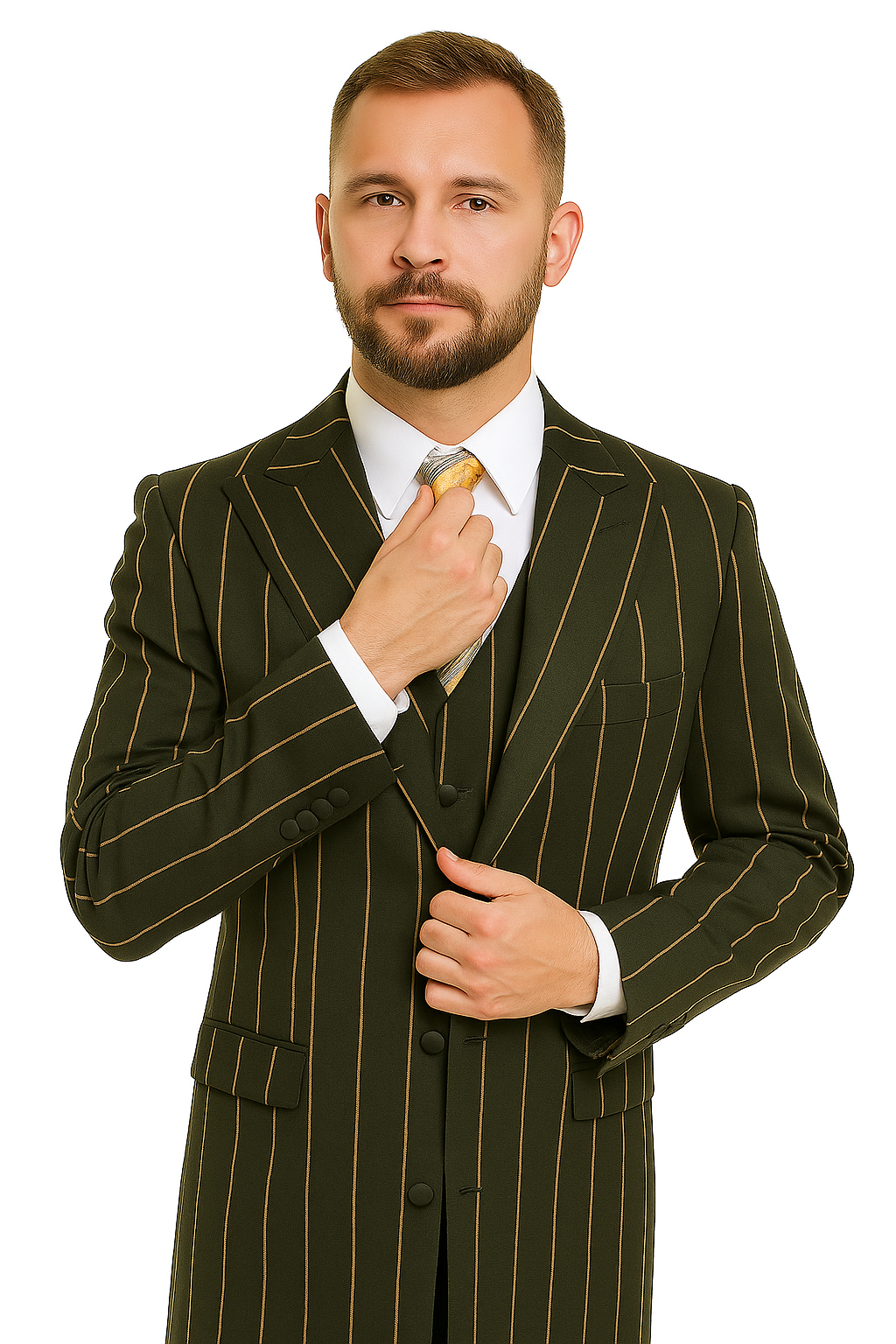 Pinstripe Zoot Suit For Men - Gangster  Wedding Suit in Black and Gold Pinstripe - 34 Short or Extra Small