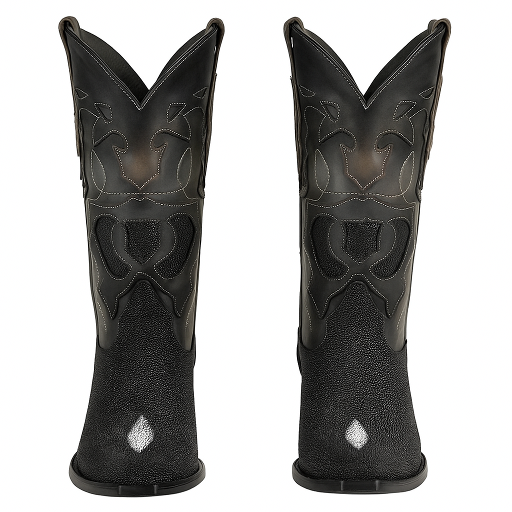 Men's King Exotic Snip Toe Stingray Boots Single Stone Handmade Black (494R1205) - 6 E