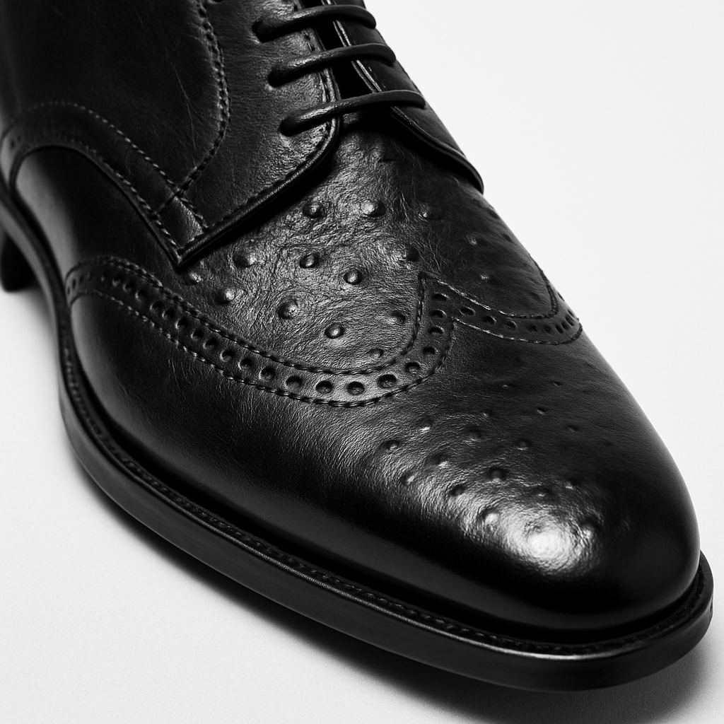 Mens Carrucci Ostrich Embossed Leather Wingtip Dress Shoe in Oxblood - 8