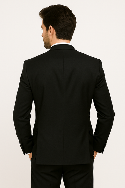 Black Men's 2-Button Suit with No Pleated Pants & Double-Breasted Vest Modern Fit Side Vented