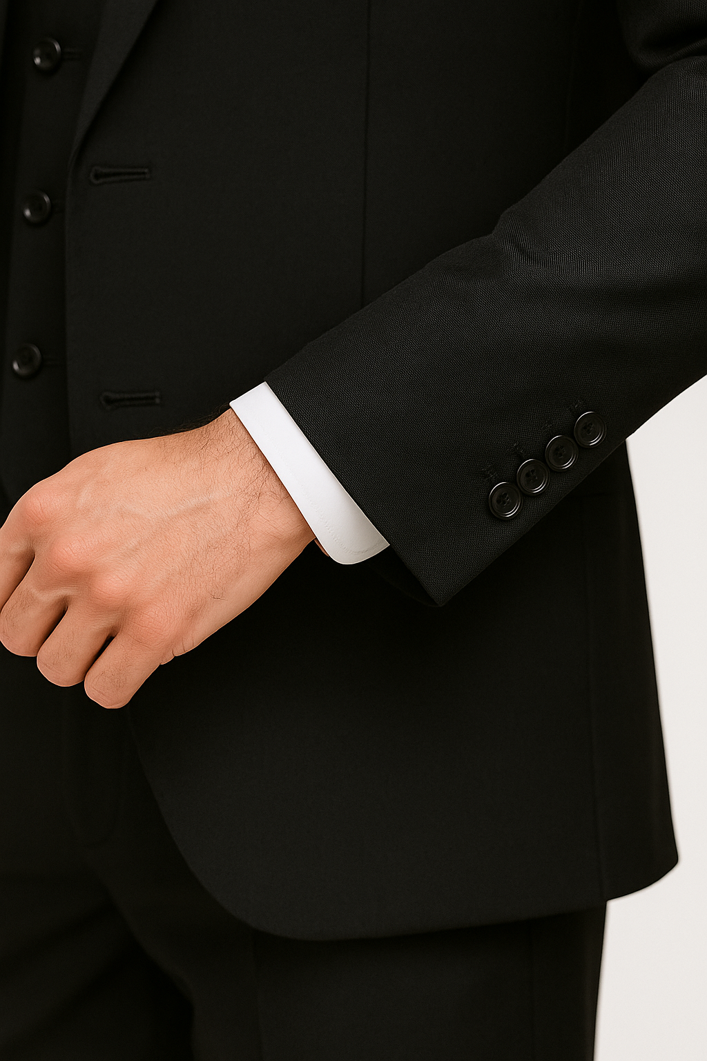 Black Men's 2-Button Suit with No Pleated Pants & Double-Breasted Vest Modern Fit Side Vented - 38 Long