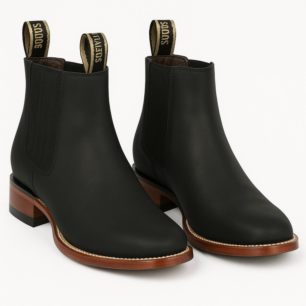 Black Men's Los Altos Boots Nobuk Charro Botines Handcrafted - 6EE