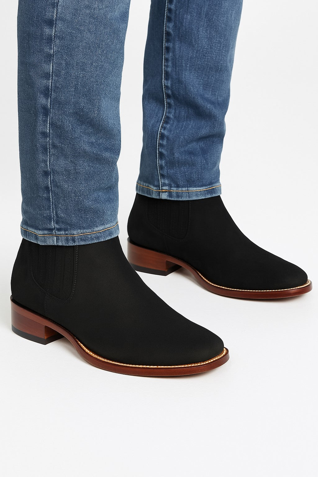 Black Men's Los Altos Boots Nobuk Charro Botines Handcrafted - 6EE
