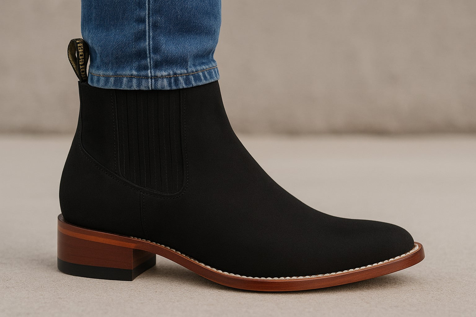 Black Men's Los Altos Boots Nobuk Charro Botines Handcrafted - 6EE