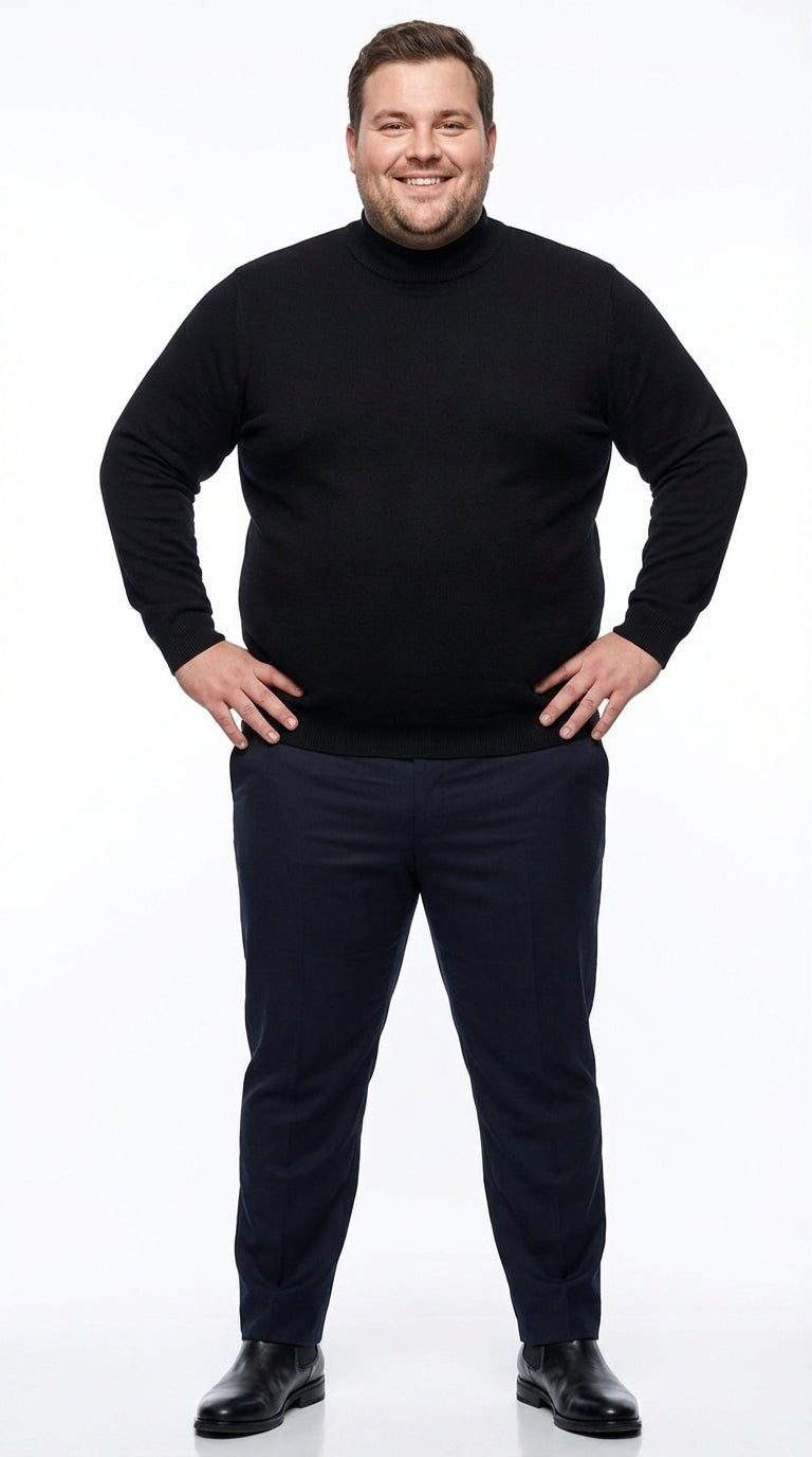 Black mock neck sweater pullover for men cotton blend long sleeve knit